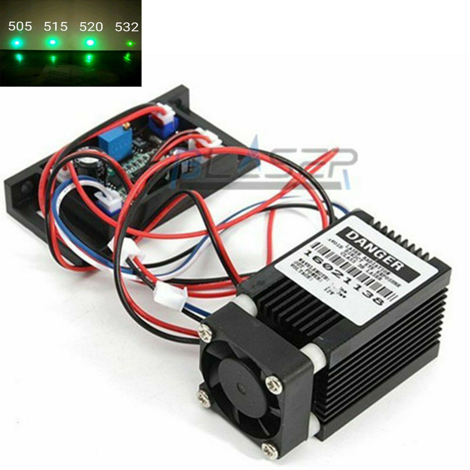 Diode Laser Module - フォーカス可能なグラスグリーンレーザーダイオードモジュール、DC 12vファン、冷却w、TTL0-20KHz、520nm、100mw