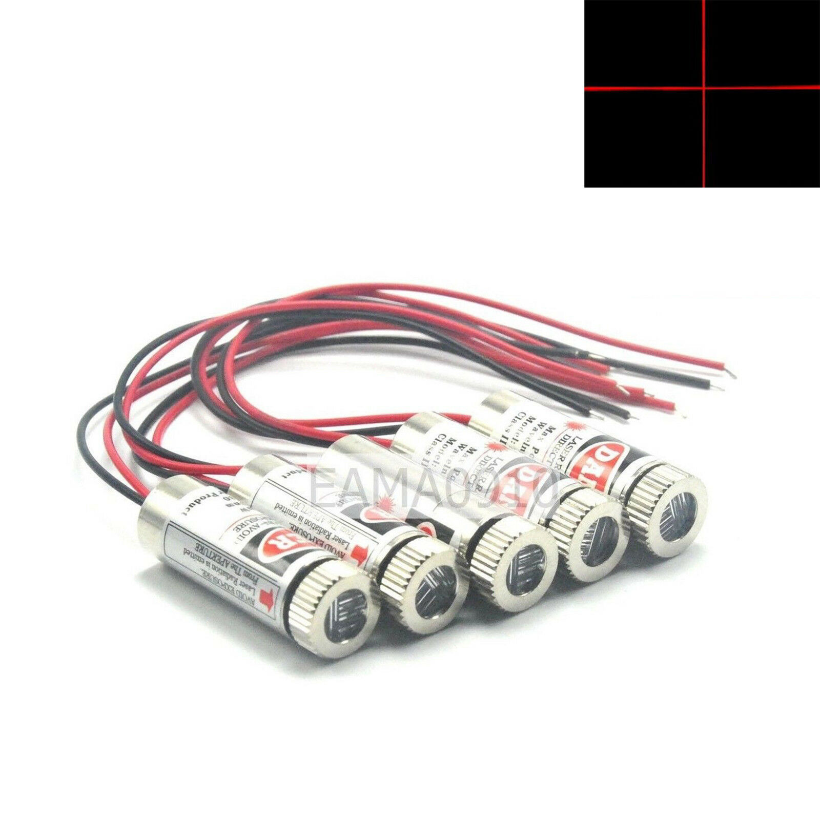 Diode Laser Module - フォーカス可能な赤色レーザークロスダイオードモジュール、3-5v、650nm、5mw、12x35mm、ドライバー入力、5個