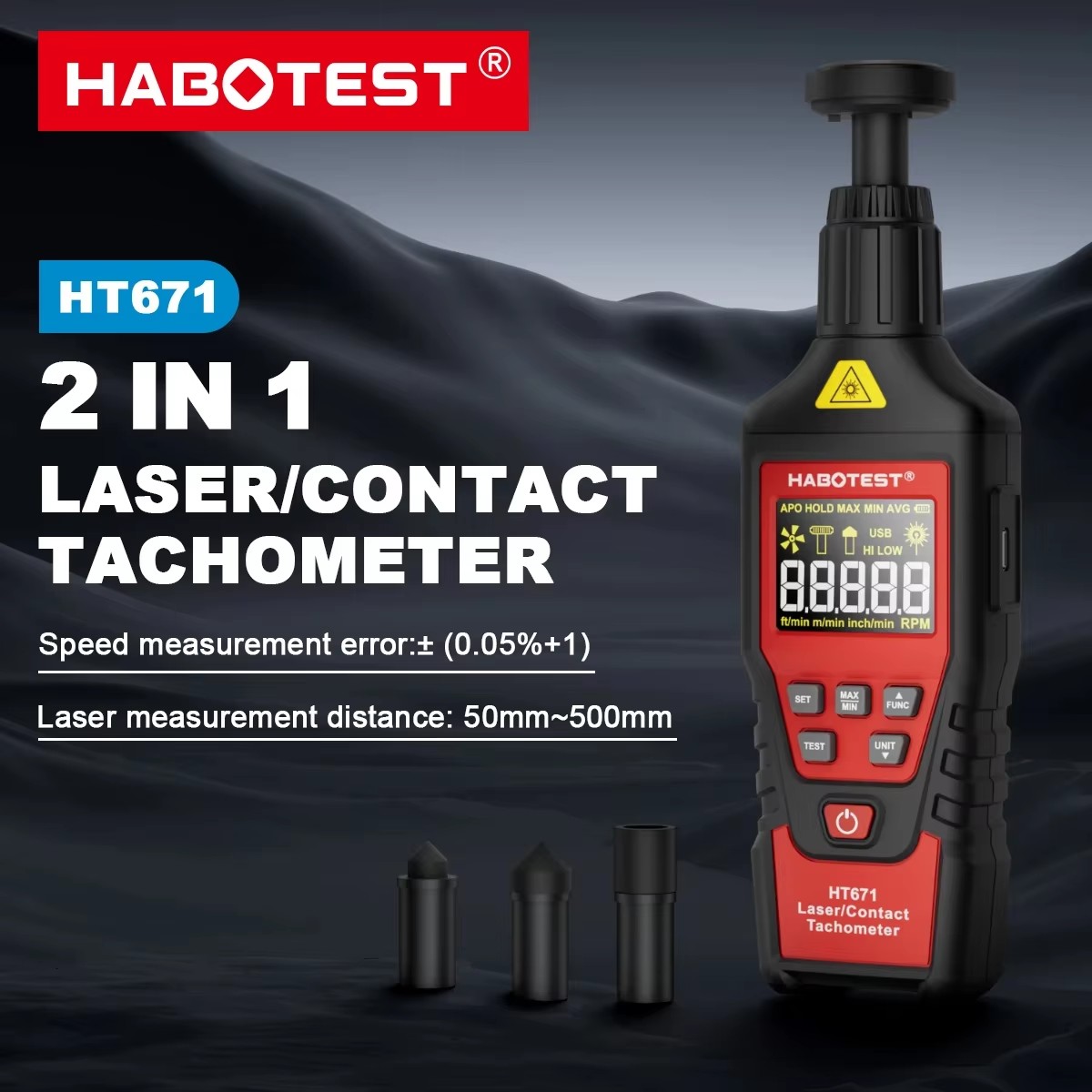 HABOTEST HT671 2-in-1 デジタルタコメー - Industrial Laser Tachometer のレビューと価格