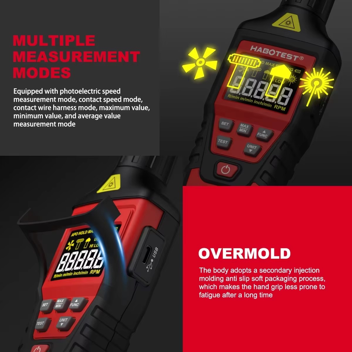 HABOTEST HT671 2-in-1 デジタルタコメー - Industrial Laser Tachometer のレビューと価格